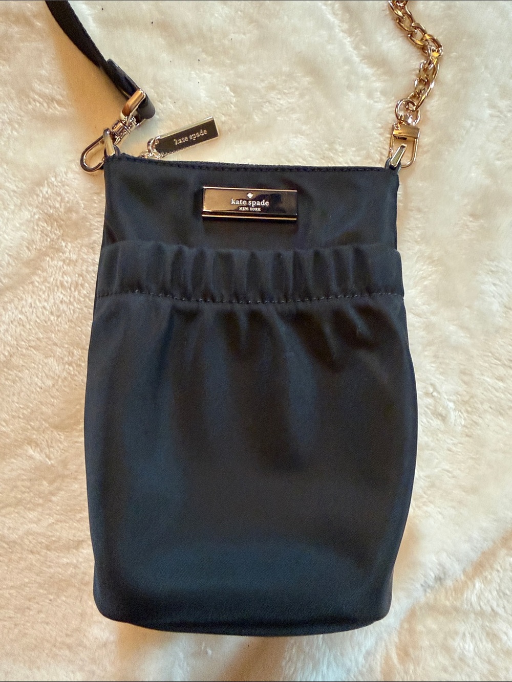 kate spade Black Satin Gathered Crossbody with Gold Chain